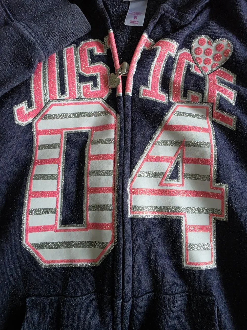 Justice Navy and Pink '04' Zip-Up Hoodie